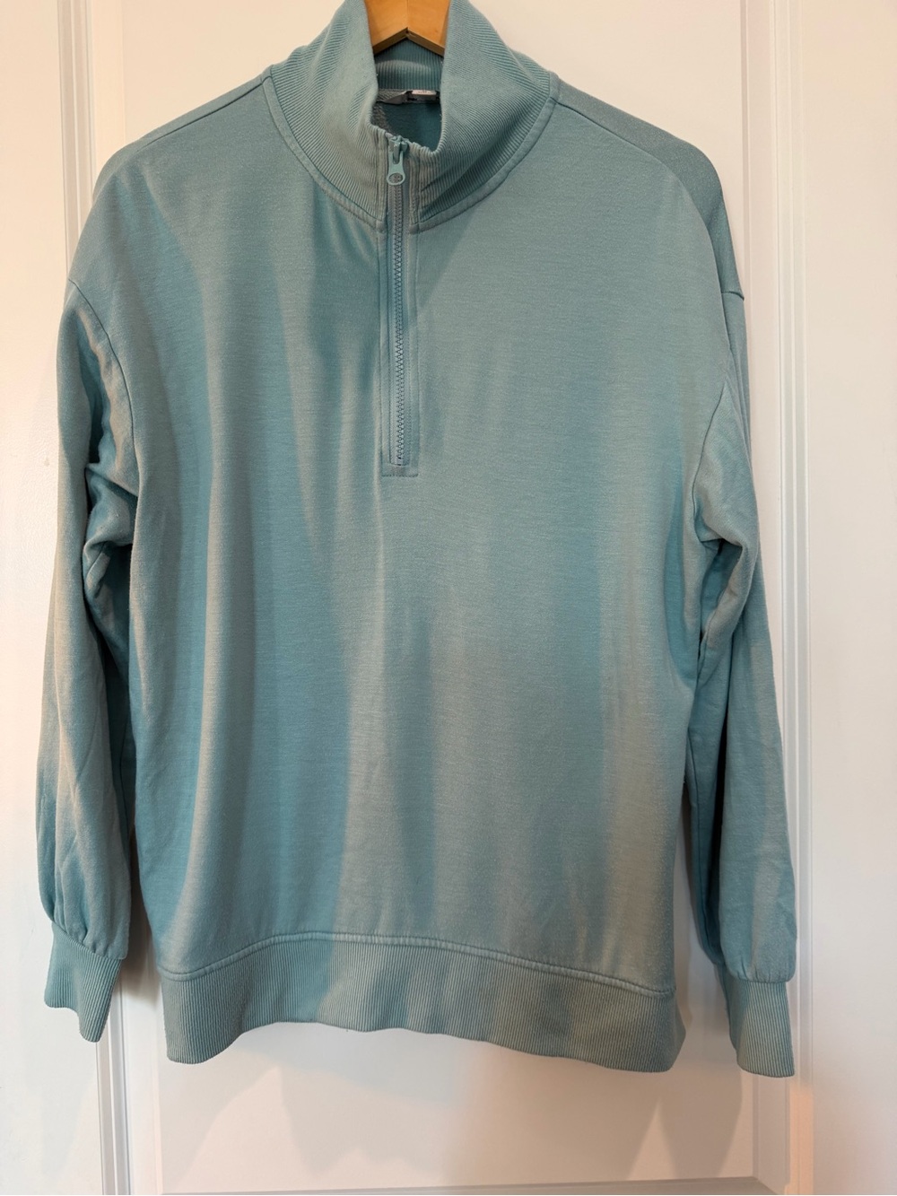 Three Dots Womens Medium Blue Quarter Zip Pullover Sweatshirt Soft Fleece Casual